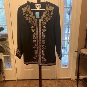 VINTAGE STELLA LOUIS FOR K&B BLACK EMBROIDERED BLAZER SIZE 14W